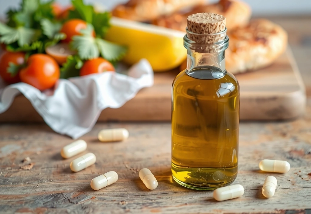 Huile de poisson riche en Oméga-3 et capsules