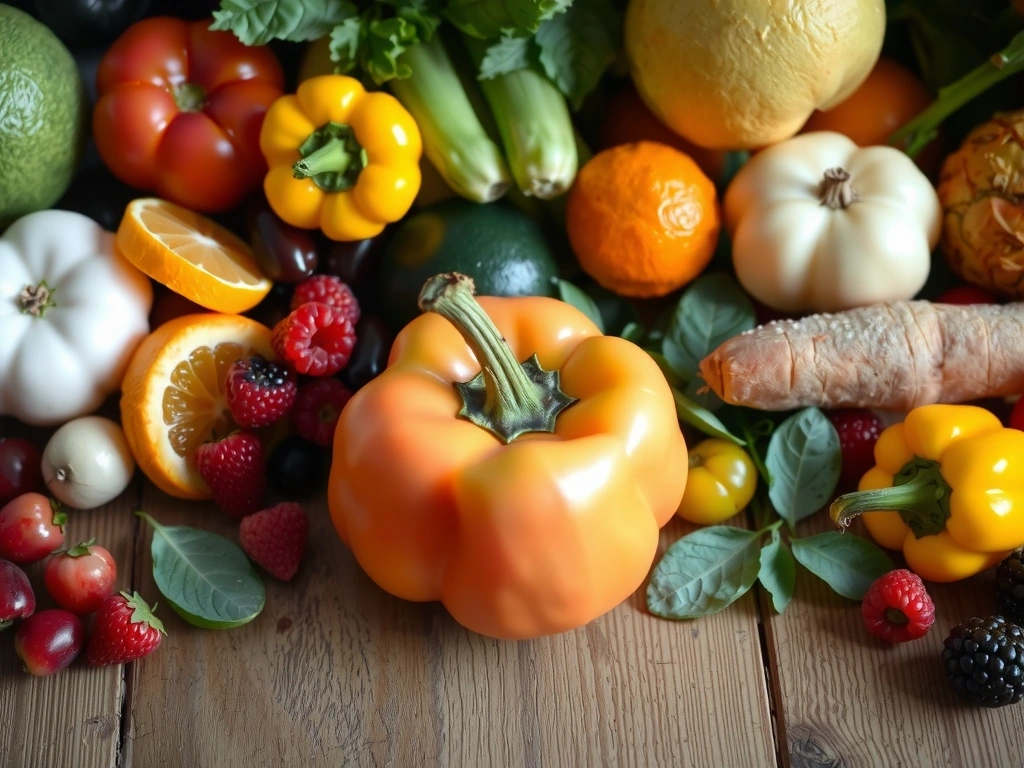 Assortiment coloré de fruits et légumes frais riches en vitamines